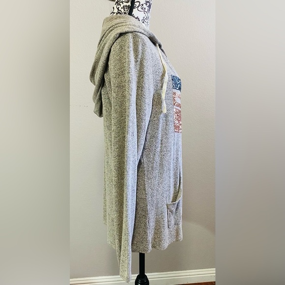 Chance or Fate Gray Sequin Chevron Hoodie Sz-Large - Picture 2 of 6